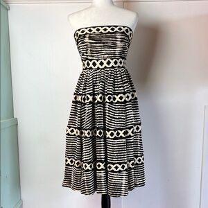 Anthropologie TRACY REESE Lattice Ring Black and White Strapless Dress